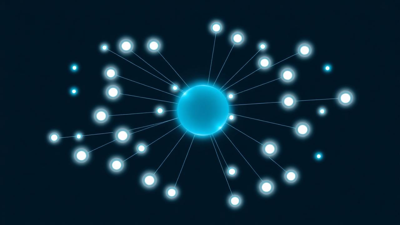 Knowledge graph diagram with a central pillar node connected to many supporting content nodes